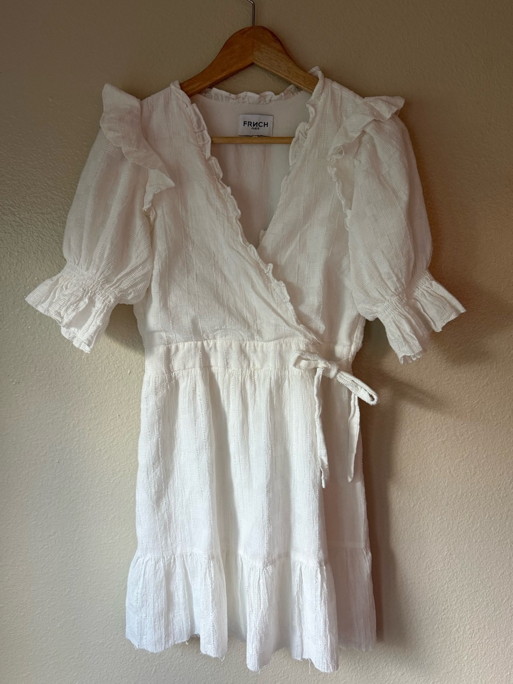 FRNCH Paris White Ruffled Wrap Dress